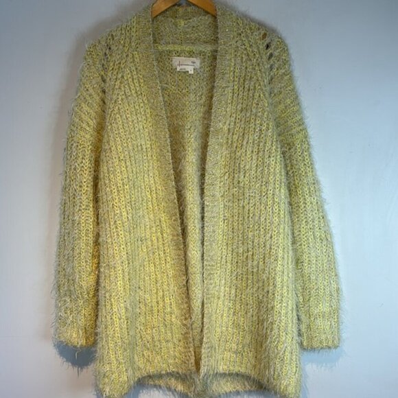Anthropologie Larkin Shimmer open Cardigan Sweater eyelash yellow size Medium - Picture 8 of 11